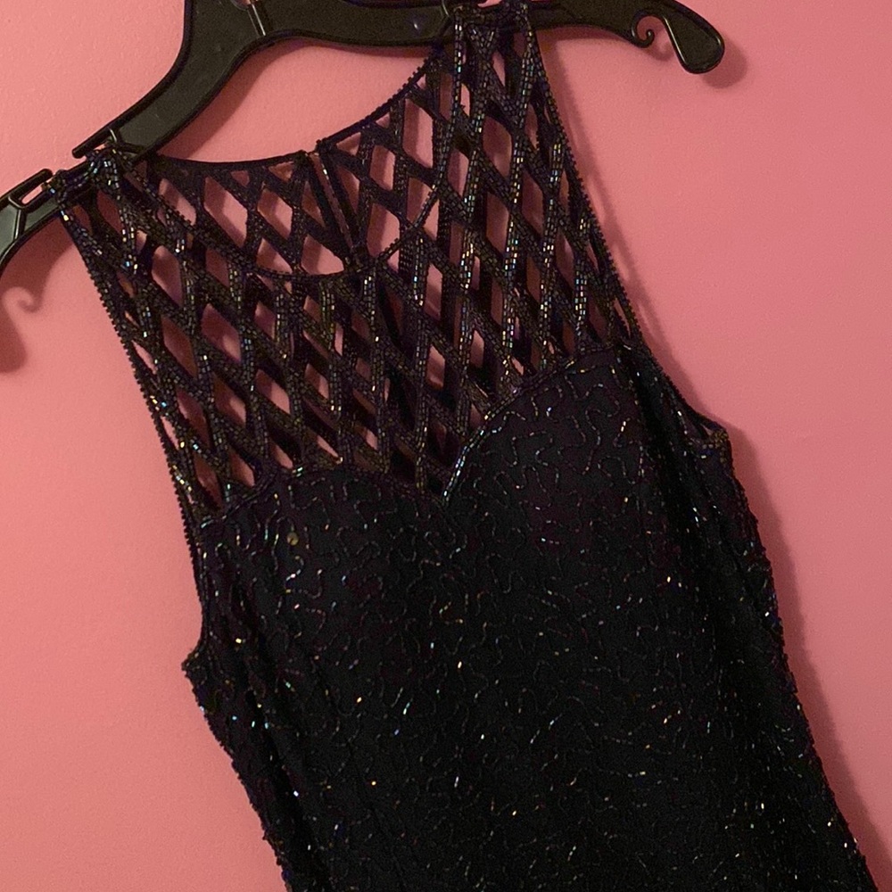 Fully beaded dark navy prom dress + worn once + size 6